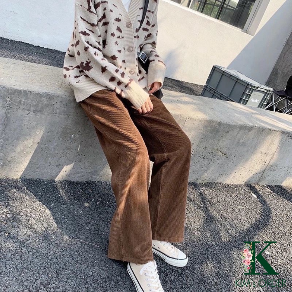 Quần nhung tăm màu nâu be cạp chun ống suông loại 1 phong cách Ulzzang Hàn Quốc năng động cá tính đi học đi chơi đi làm