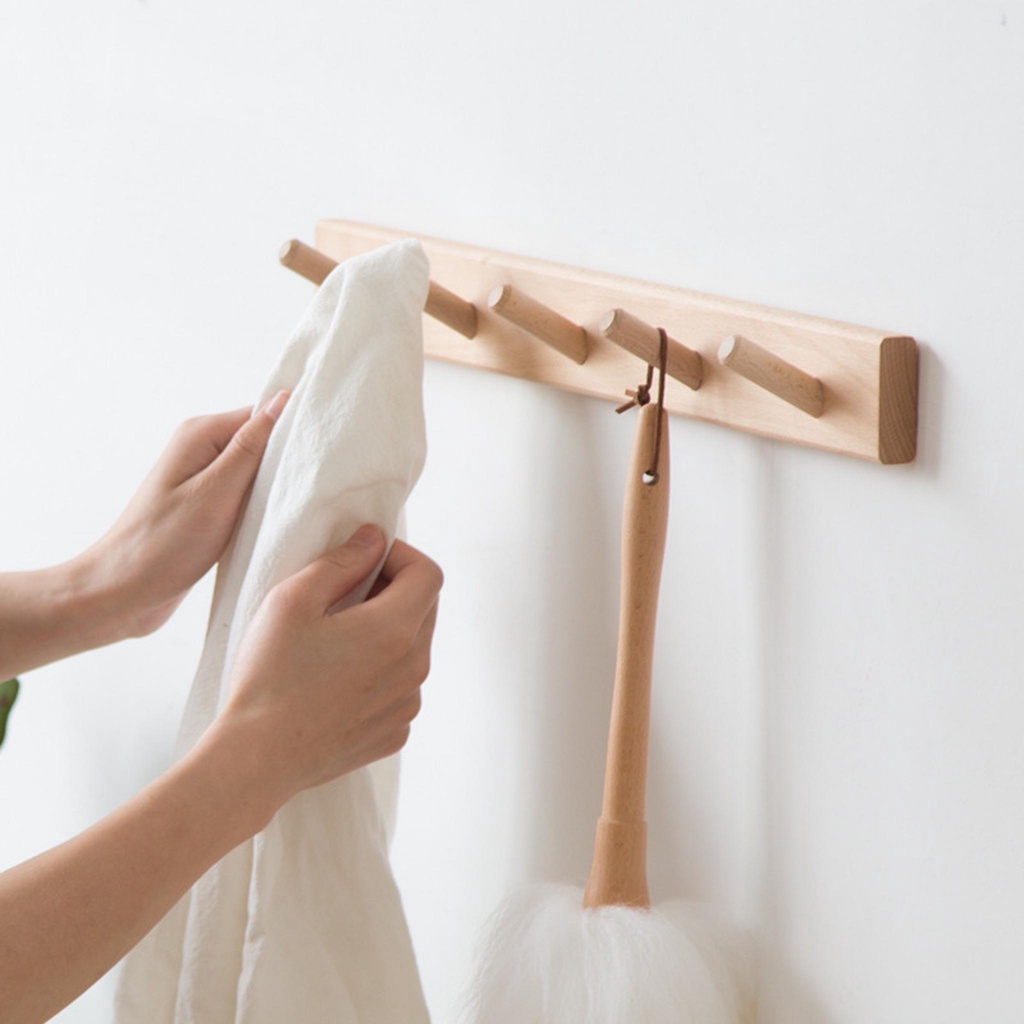 Móc gỗ gắn tường treo quần áo, thanh treo đồ đa năng Moon_decor trang trí phòng ngủ, nhà tắm, nhà bếp