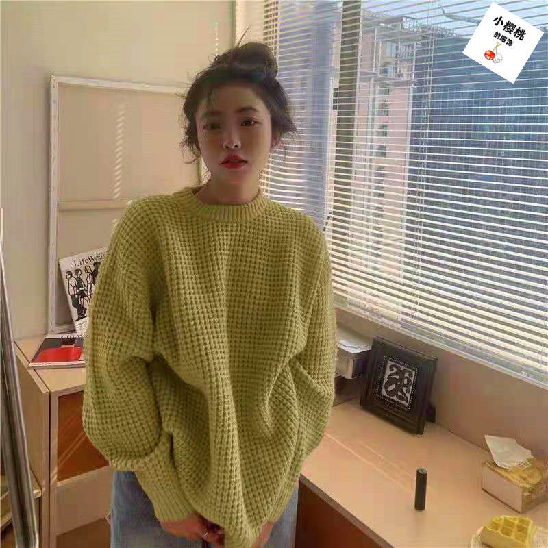 Áo sweater dệt kim chui đầu dáng rộng phong cách Hàn Quốc xinh xắn thời trang dành cho nữ