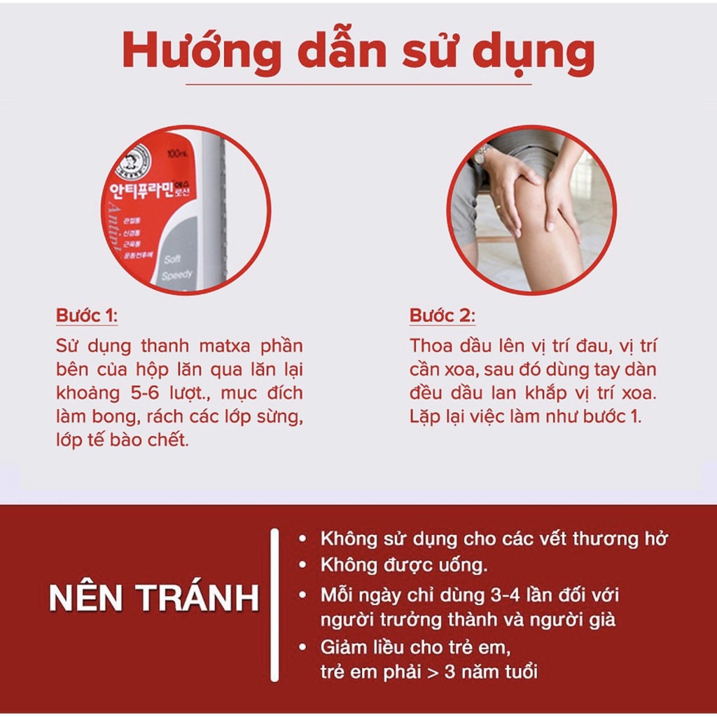 Dầu Nóng Antiphlamine 100ml Hàn Quốc Màu Đỏ Xoa Bóp Massage ,Giảm Đau Nhanh .