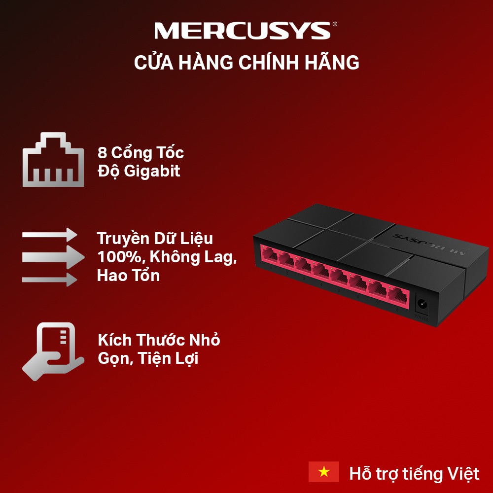 Bộ Chia Tín Hiệu Để Bàn Mercusys MS108G Switch 8 Cổng Gigabit 10 100