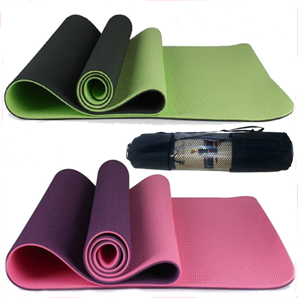 Thảm yoga chống trượt TPE 2 lớp 6mm tặng kèm túi thảm tập gym thể dục tại nhà GSPORTS