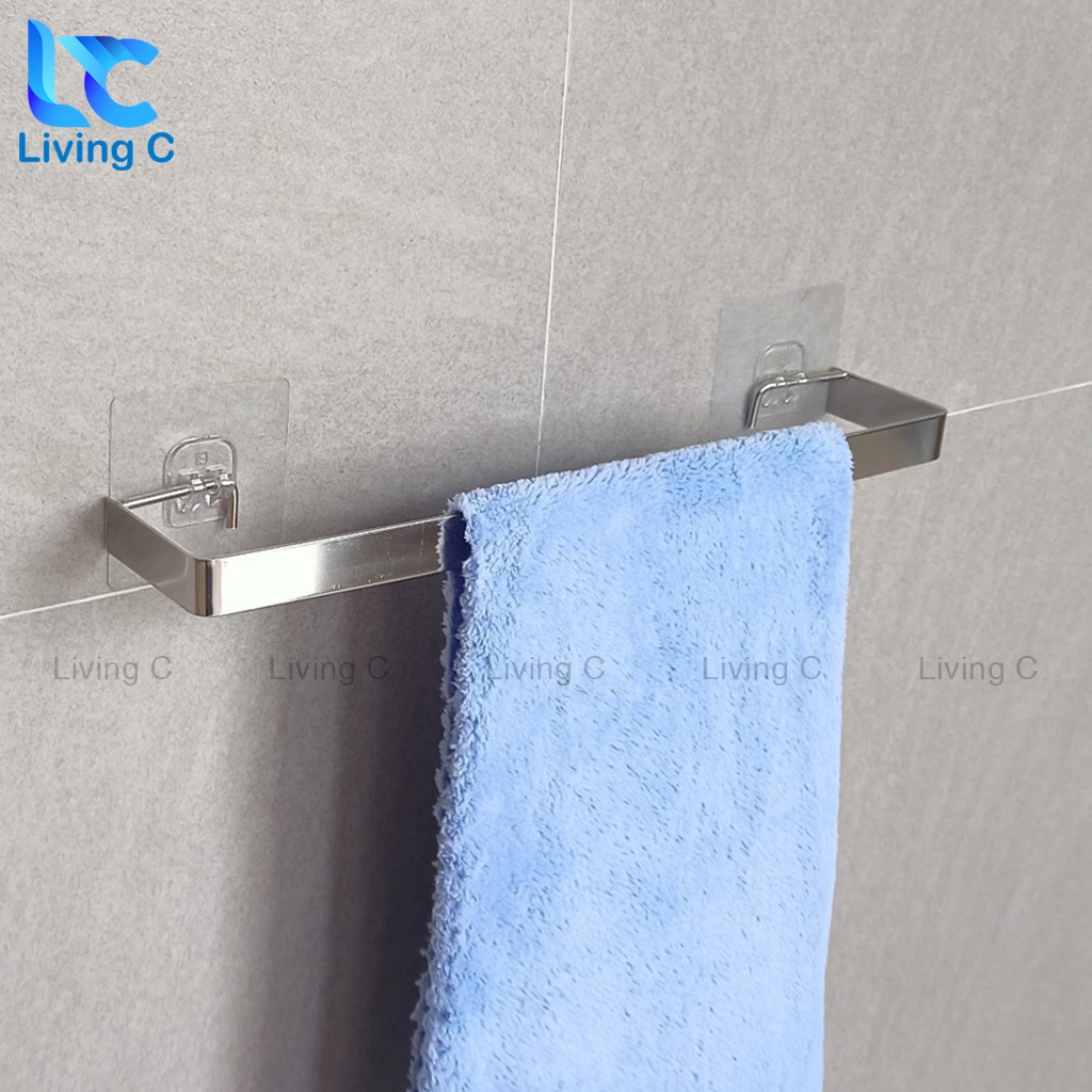 Kệ treo khăn dán tường nhà tắm Living C , thanh giá kệ treo khăn tắm INOX có sẵn miếng dán tường _TKI