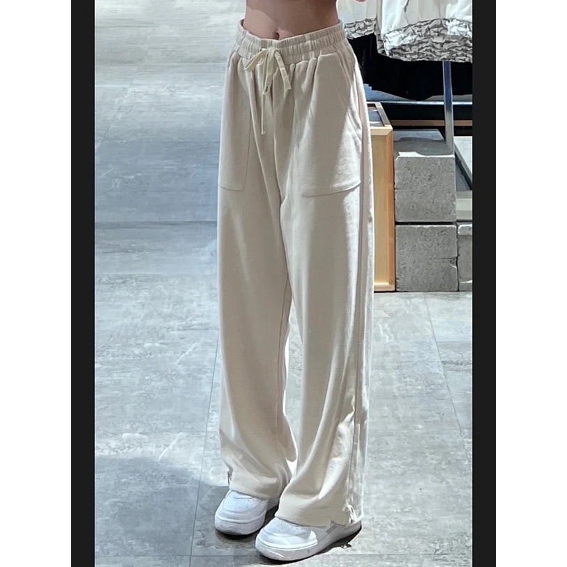 Quần Thể Thao Lưng Cao Ống Rộng Phối Dây Rút Phong Cách retro Mỹ Size S-4XL