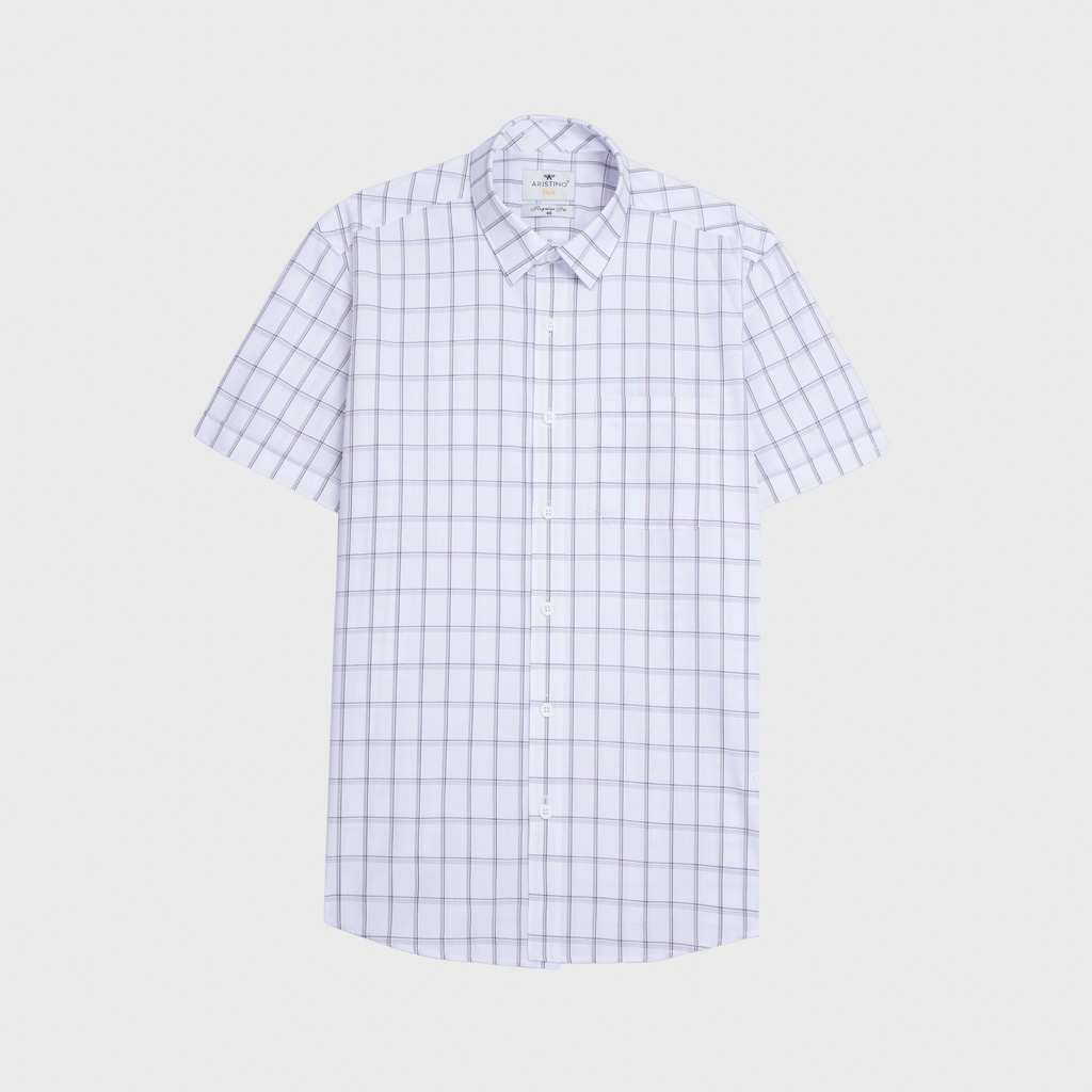 [MẪU MỚI] Áo sơ mi nam ngắn tay ARISTINO họa tiết trắng kẻ nâu thanh lịch, nhã nhặn - ASS037S2