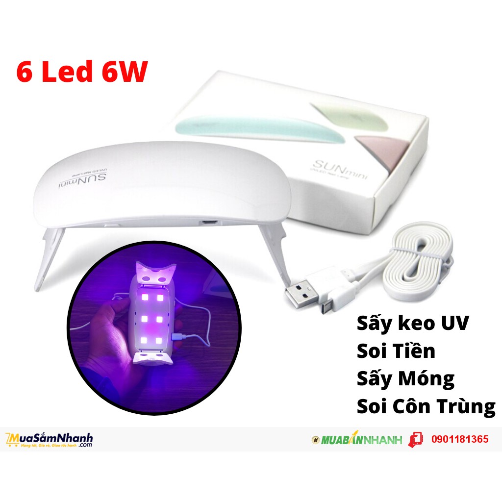 Đèn Uv Mini Sun 6 Bóng 6W Có Chân Đứng, Sấy Keo Uv, Sấy Móng Tay, Sấy Keo Dán Kính Uv