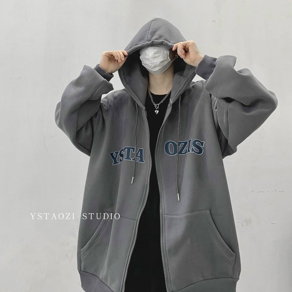 Áo khoác nỉ nam full ziper form rộng chất nỉ dày dặn 2 lớp in chữ OZIS