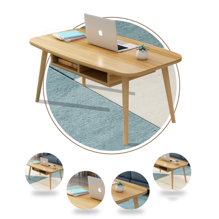 Bàn Trà Sofa/Cafe phong cách Bắc âu hình chữ nhật có 2 ngăn bàn để đồ tiện lợi