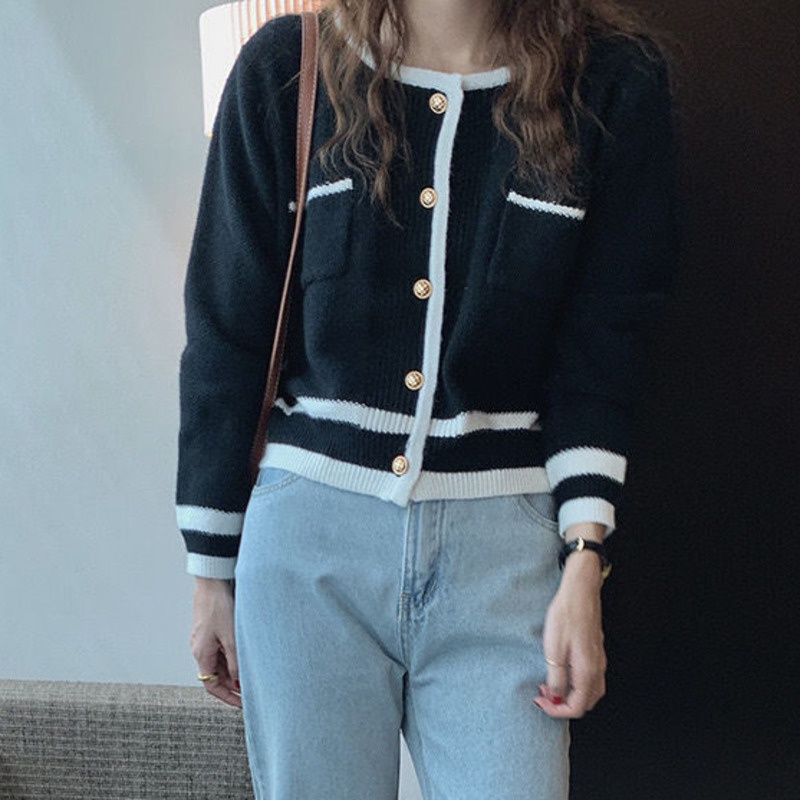 Áo Khoác Len Tay Dài Màu Sắc Tương Phản Phong Cách Hàn Quốc Dành Cho Nữ