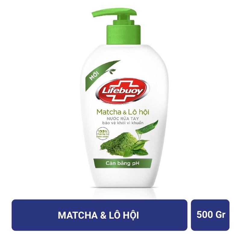 [LIFEBOUY] Nước Rửa Tay Lifebouy Cân Bằng PH Than Hoạt Tính Bạc Hà/ Matcha và Lô Hội - 500gr