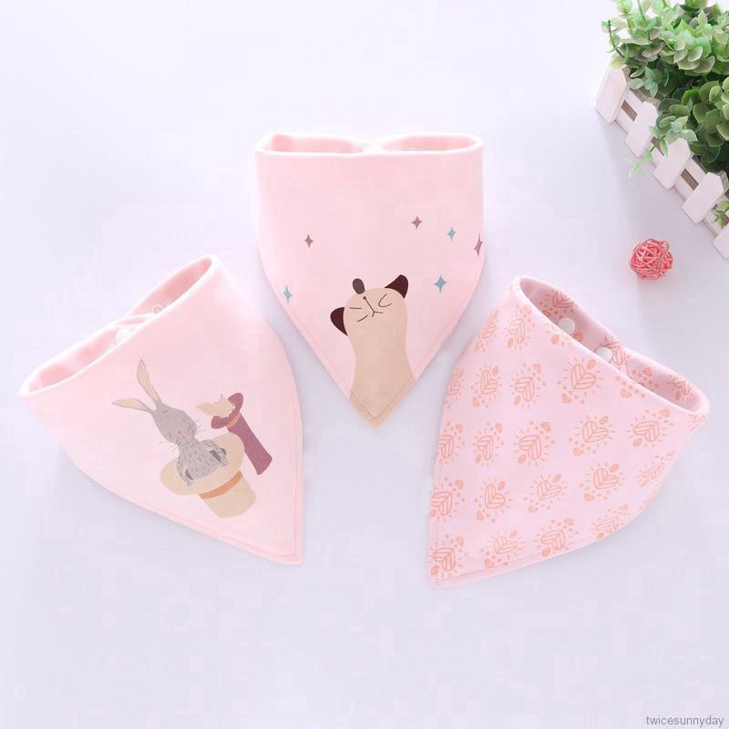 Khăn yếm cotton hai lớp hình tam giác in họa tiết xinh xắn cho các bé
