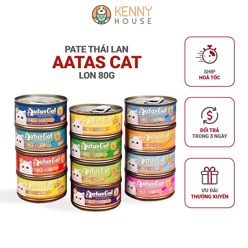 [Giá tốt nhất HN] Pate lon Aatas Cat pate dinh dưỡng mới cao cấp cho mèo lon 80g đủ vị