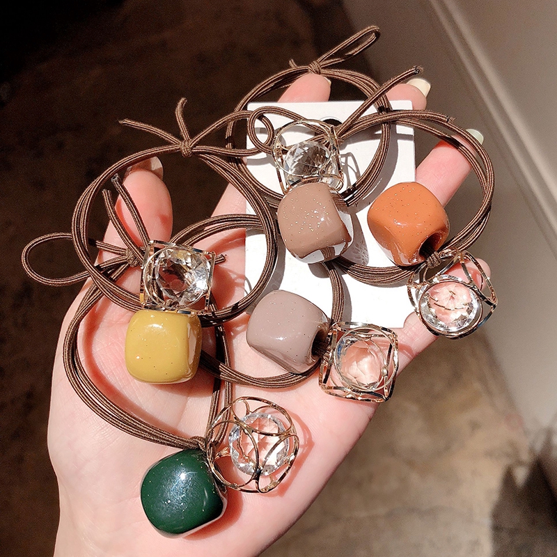 Dây buộc tóc cao su mặt hình vuông đính đá zircon thời trang Hàn Quốc cho nữ
