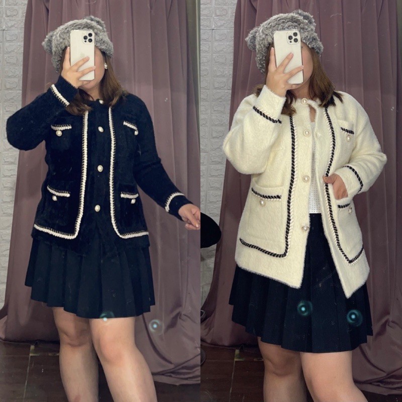 Áo len lông khuy ngọc viền dạ tweet | BigBuy360 - bigbuy360.vn