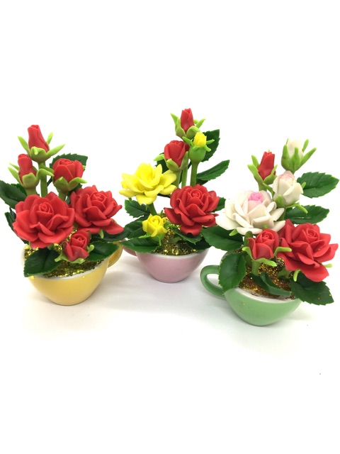 Chậu hoa sen xanh mini đất sét Thái