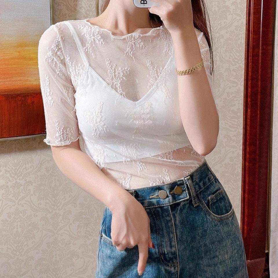 Áo thun tay ngắn phối lưới thời trang mùa hè cho nữ