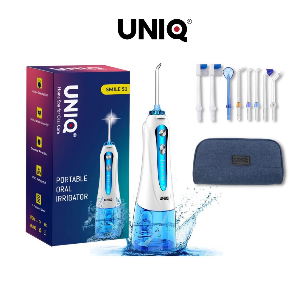 Tăm nước cầm tay UNIQ Smile S1 máy vệ sinh răng miệng mini xịt rửa làm sạch kẽ răng niềng cạo lưỡi Waterpik NUBES