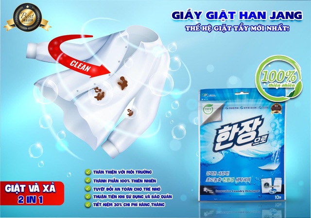 GIẤY GIẶT HANJANG SỐ 1 HÀN QUỐC ( Thay thế nước giặt + nước xả)