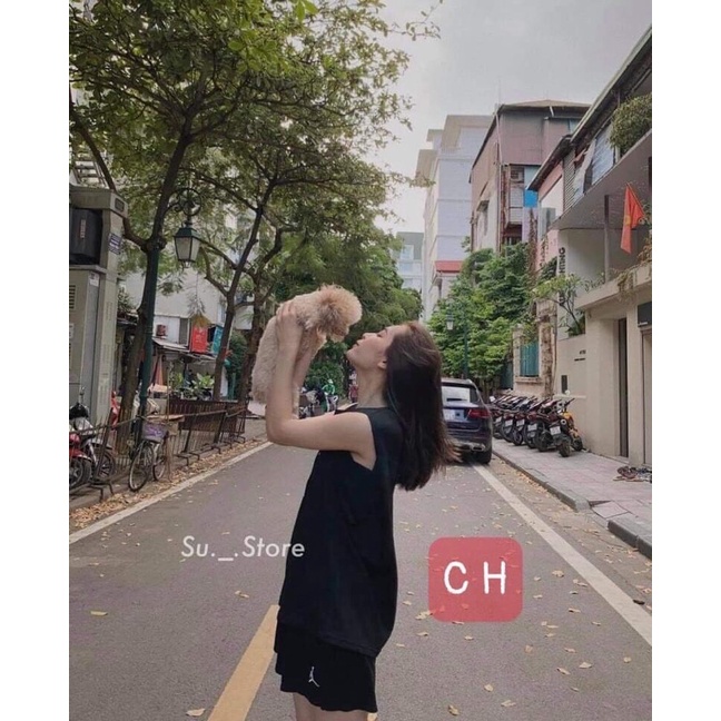 Sét tanktop logo người kèm bra đồng màu COH577