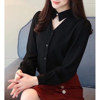 Áo sơ mi nữ kiểu cổ nút ngọc_công sở