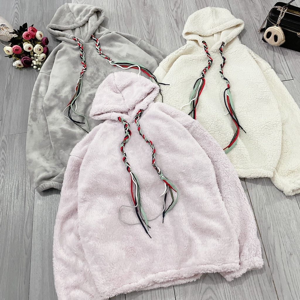 Áo Hoodie Lông Dây Đan Phối Màu Kèm Mũ 3 Màu G071