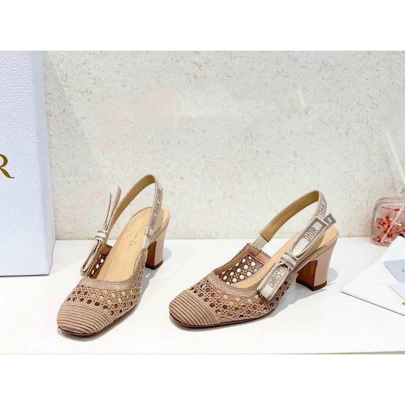 Sandal cao gót D lưới quai nơ 5p fullbox