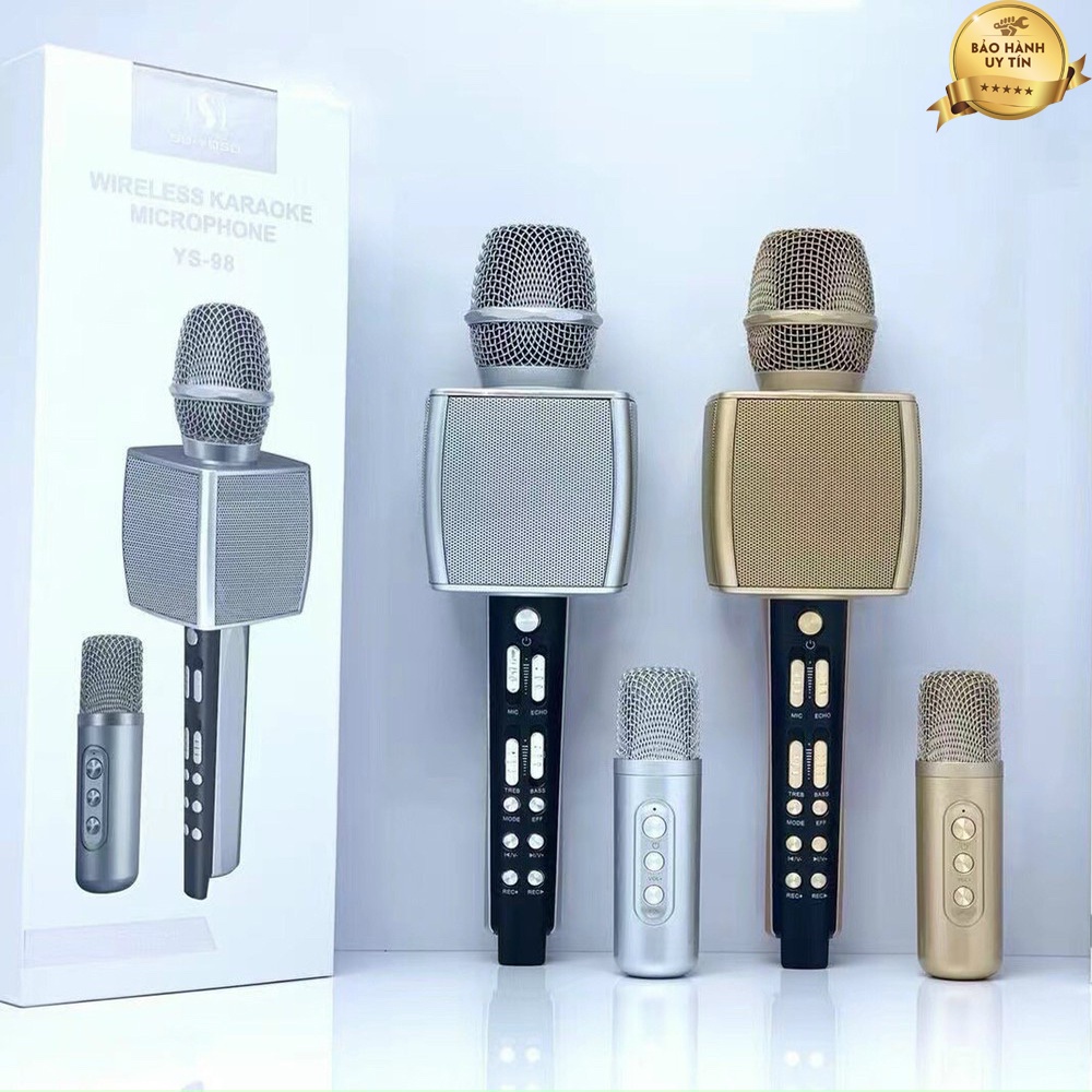 Micro Karaoke YS-98 Song Ca Kèm Loa 2 mic Bluetooth Cao Cấp, Micro Bluetooth 3in1 - Hiệu Chỉnh Được Bass Treble Ấn Tượng