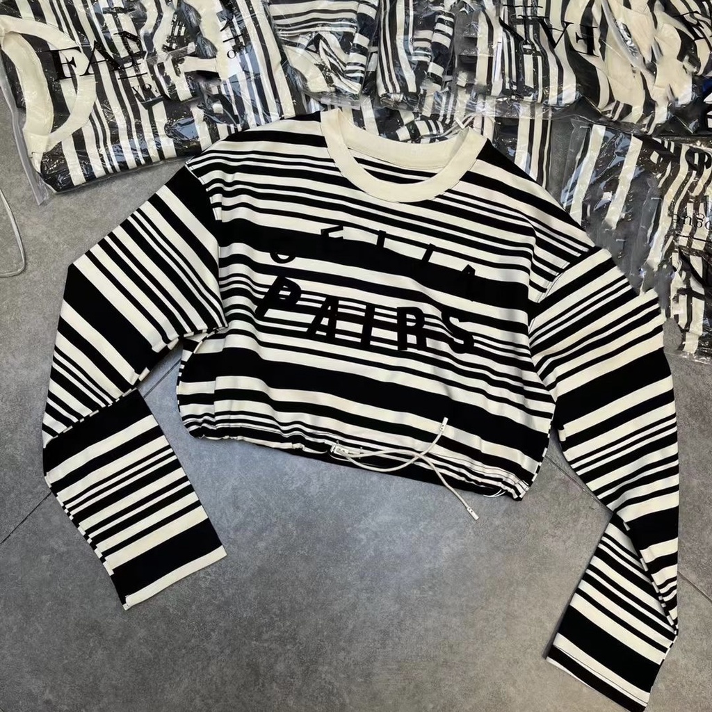 Áo sweater ZHELIHANGFEI tay dài dáng rộng họa tiết sọc ngang dễ phối đồ cho nữ