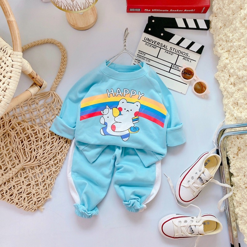 Đồ bộ thu đông dài tay bé trai bé gái chất nỉ da cá co dãn hoạt tiết siêu dễ thương_Quần áo trẻ em thu đông B10