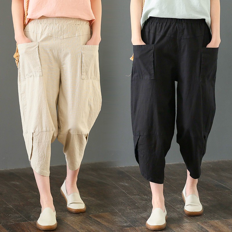 B07 Quần big size cạp chun có túi 2 bên thời trang