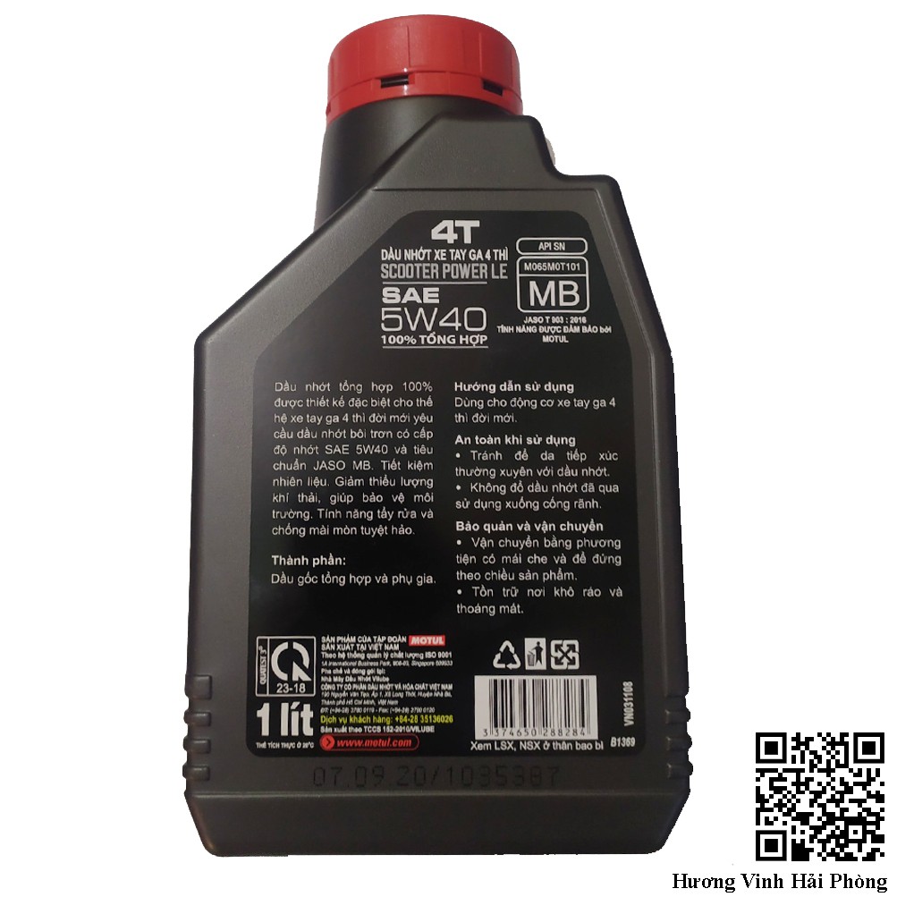 Dầu nhớt xe tay ga Motul Scooter Power LE 5W40 1L tổng hợp