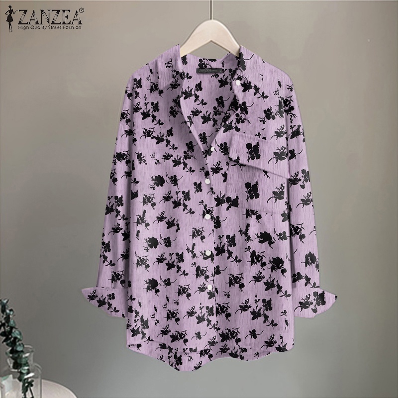 Zanzea Áo Sơ Mi Cổ Bẻ Dài Tay Có Túi In Họa Tiết Thời Trang Cho Nữ