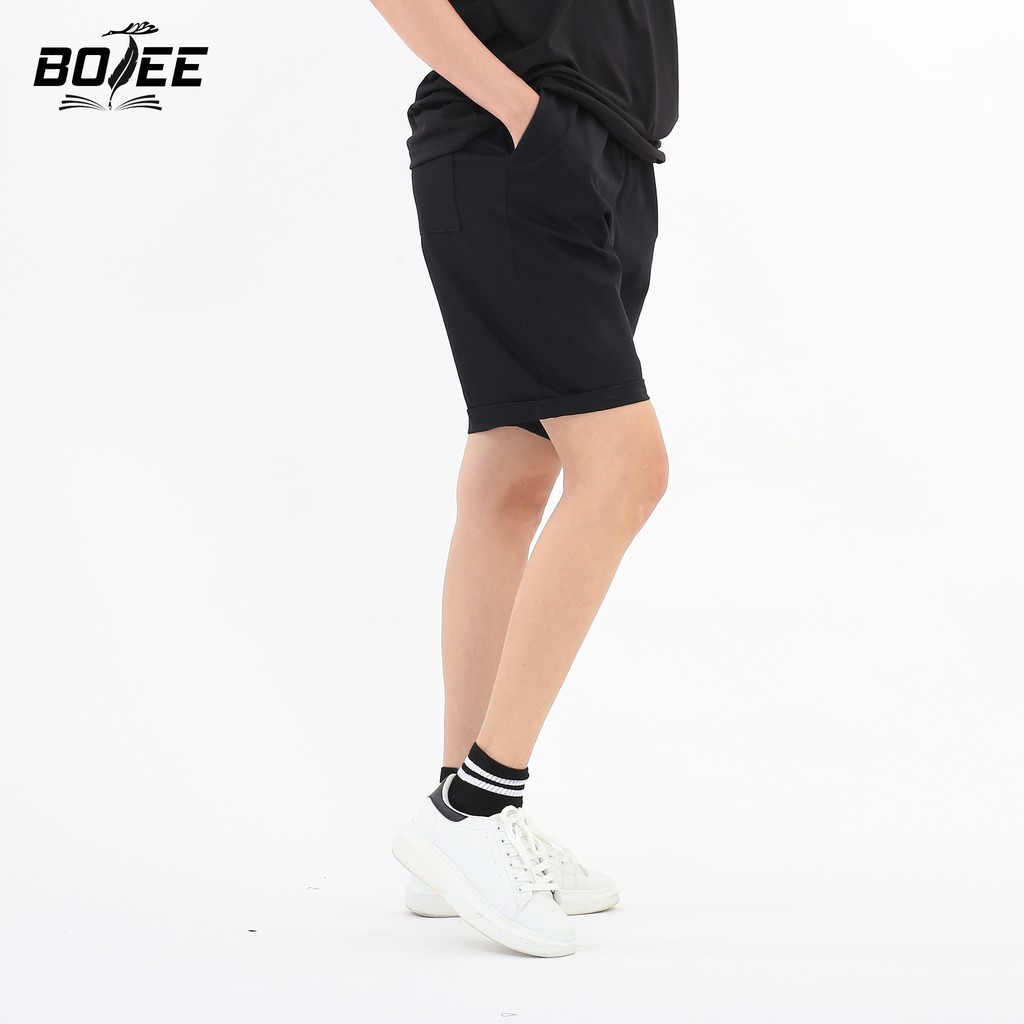 Quần short kaki basic BOTEE unisex nam nữ màu đen trơn form rộng ống suông