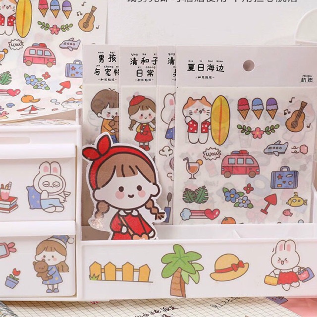 Set 4 miếng dán sticker trang trí hình cô gái dễ thương