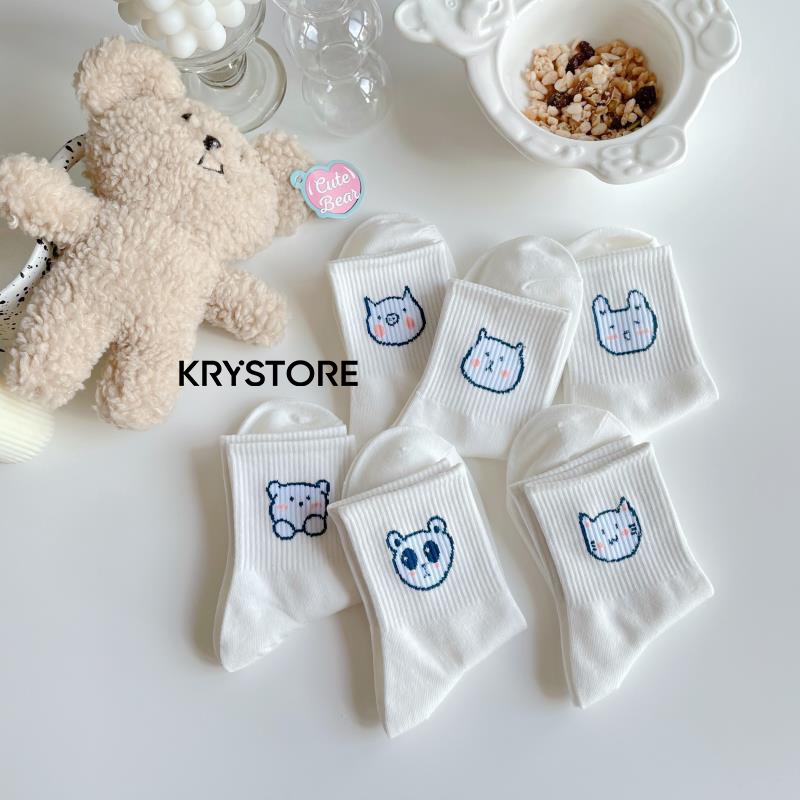 Tất vớ trắng cổ cao nam nữ cotton hình Cute dễ thương Krystore TC28