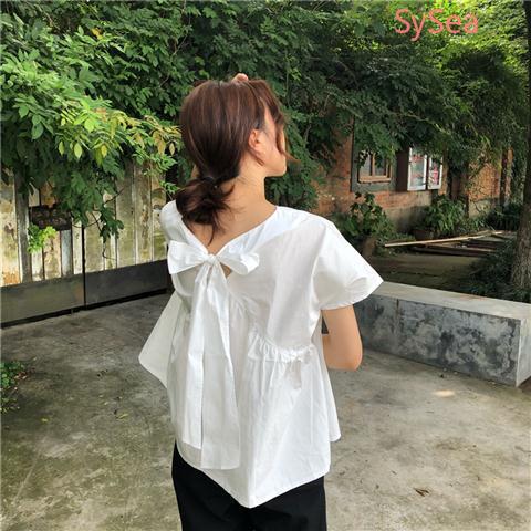 Áo Sơ Mi Dáng Rộng Phối Nơ Sau Lưng Phong Cách Mùa Hè Trẻ Trung Dành Cho Nữ