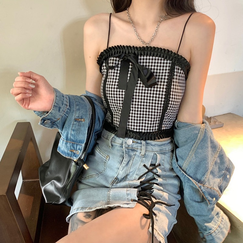Áo Hai Dây Dáng Ôm Đính Nơ Phong Cách Hàn Quốc Ngọt Ngào Thời Trang Cho Nữ