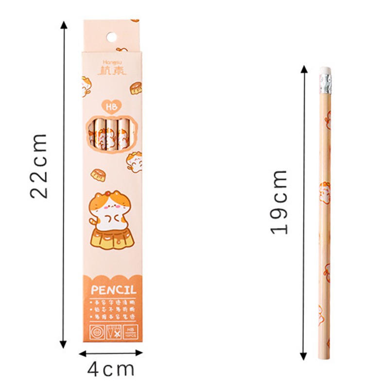 Set 10 bút chì Hb kèm gôm tẩy họa tiết hoạt hình dành cho học sinh