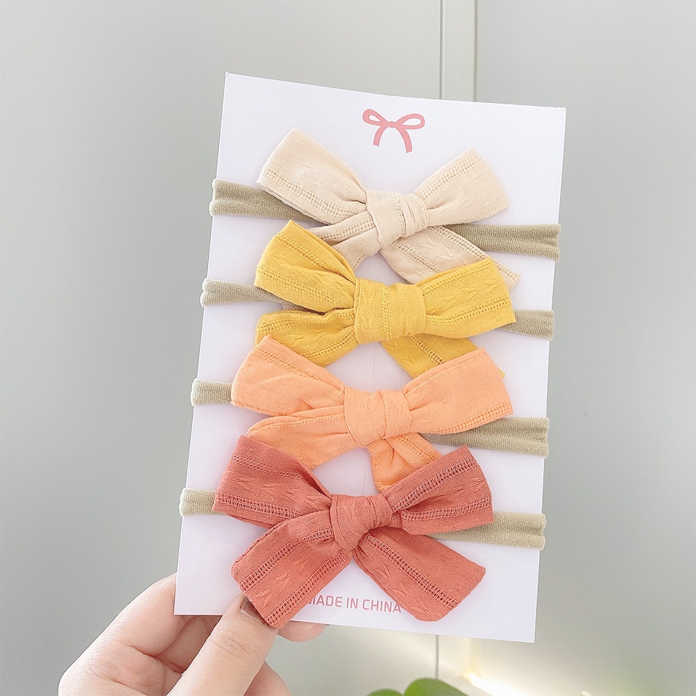 Set 4 băng đô KIDSBOWS vải cotton nylon mềm mại co giãn cho bé gái sơ sinh