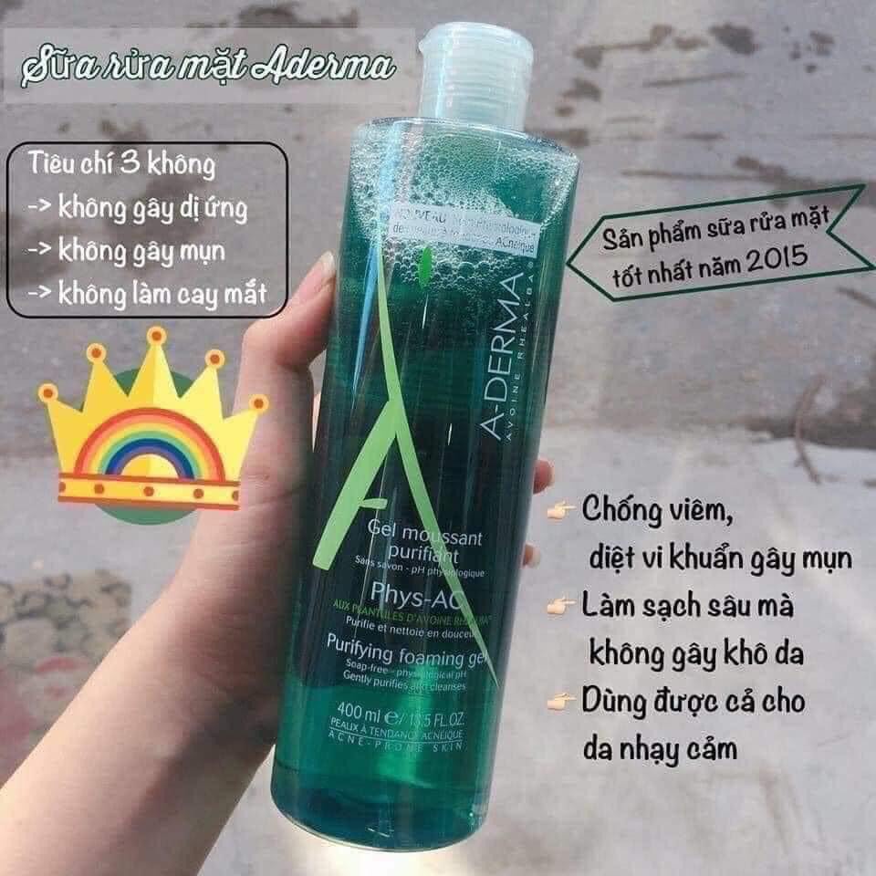 Sữa rửa mặt Aderma Phys-AC Gel dành cho da dầu, mụun, nhạy cảm 200,400ml