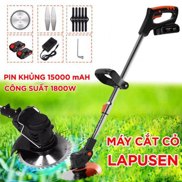 Máy cắt cỏ cầm tay không dây sử dụng pin chính hãng LAPUSEN 2 PIN Tặng 8 lưỡi cưa