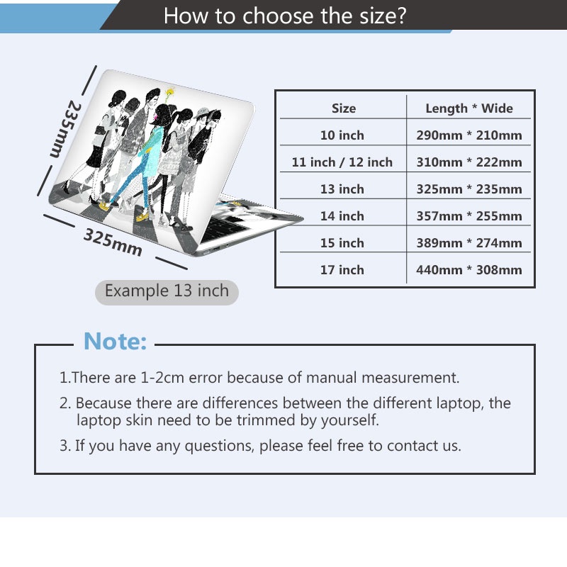 Miếng dán máy tính xách tay DIY họa tiết cô gái hoạt hình 12/13/14/15/17 inch cho Macbook Dell HP Acer Asus