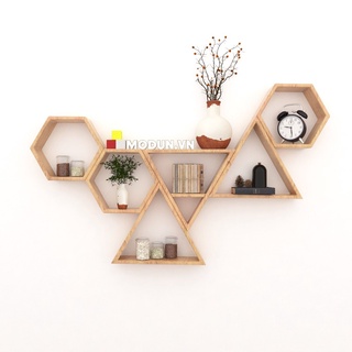KỆ AKK-004 -  Kệ Trang Trí Treo Tường Lục Giác (Tổ Ong), Kệ Gỗ Công Nghiệp MDF Không Cong Vênh (1420x120x857mm)