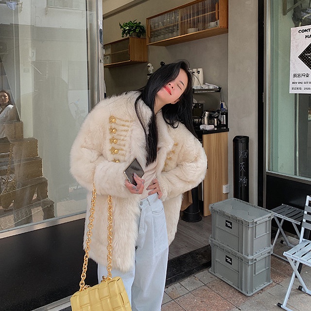 22 Phong Cách Mới!F &amp; X Áo Khoác Cotton Dày Cao Cấp Cổ Đứng Phối Lông Toscana Thời Trang Mùa Đông 2022