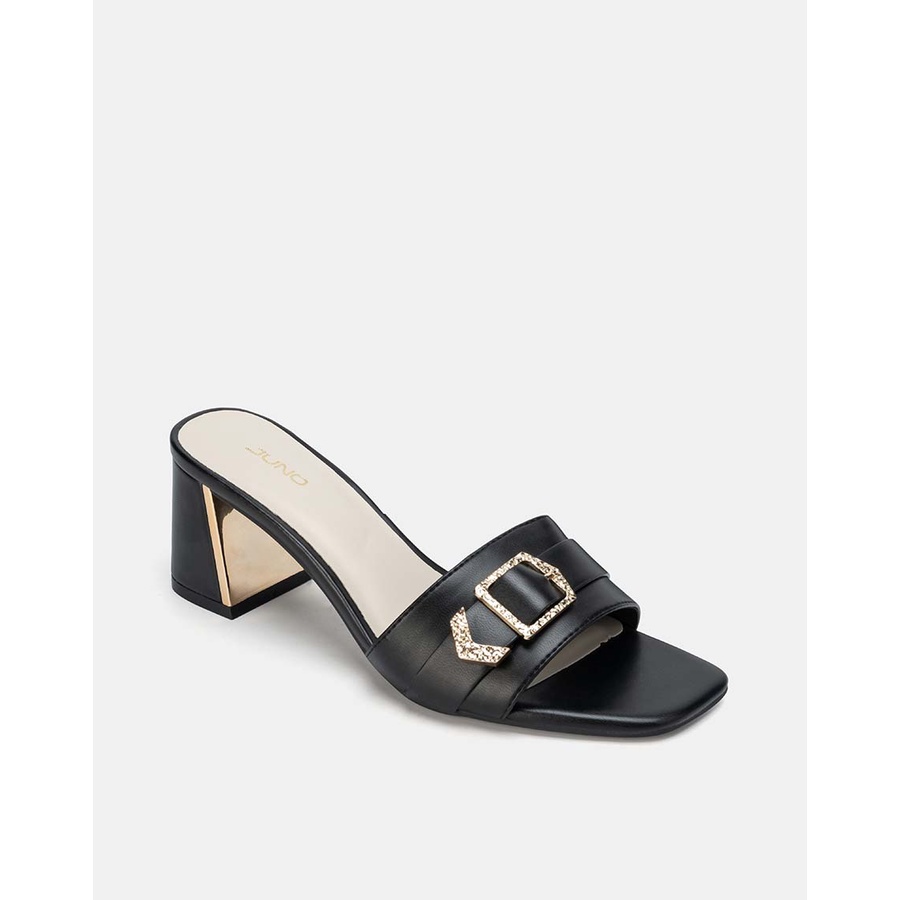 JUNO - Giày Mules Mũi Vuông Gót Phối Kim Loại - SD07067