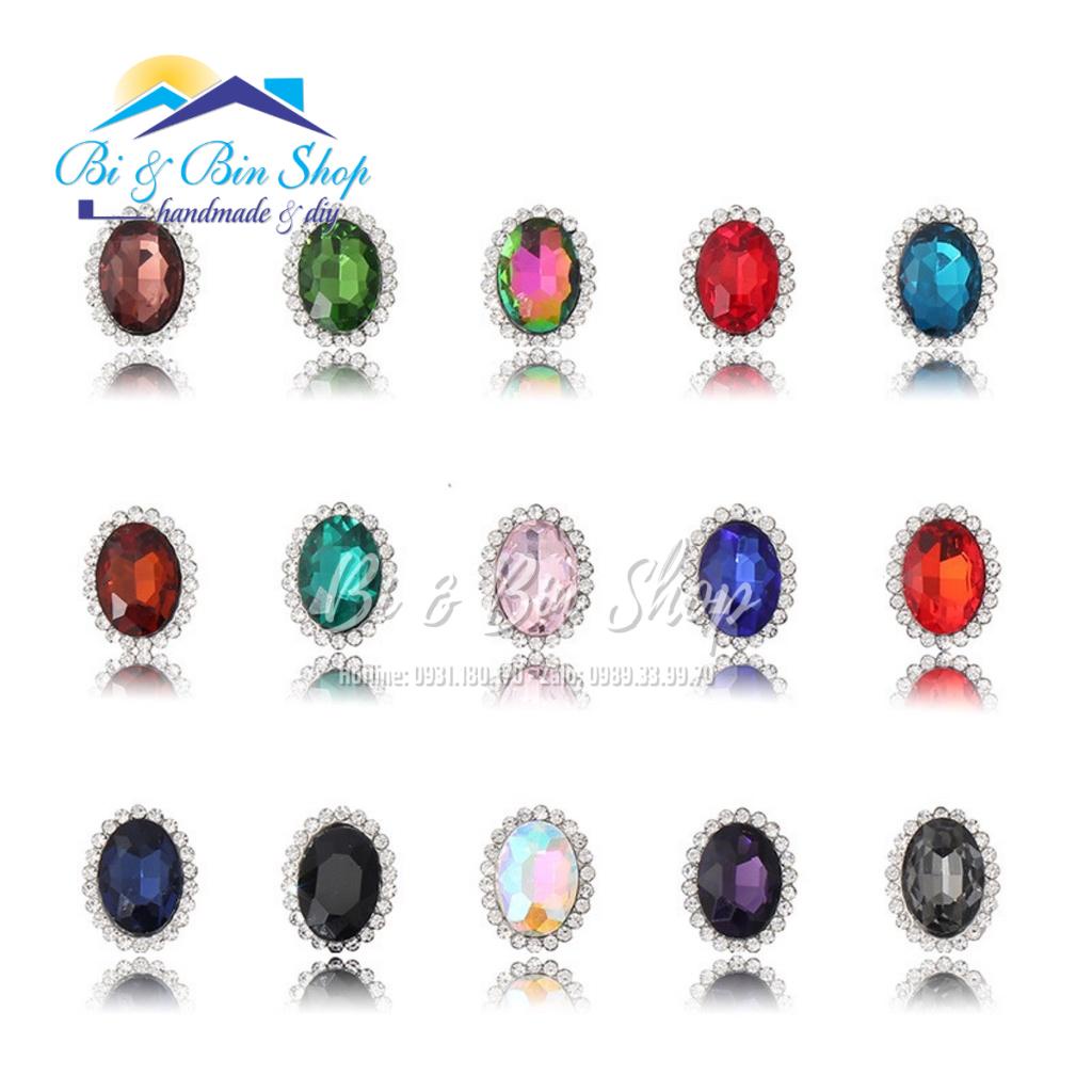 10 Viên Đá Đế Oval Viền Xoàn 10x14mm Đính Kết Trang Phục Thời Trang, Trang Trí Vương Miện - Bi &amp; Bin Shop