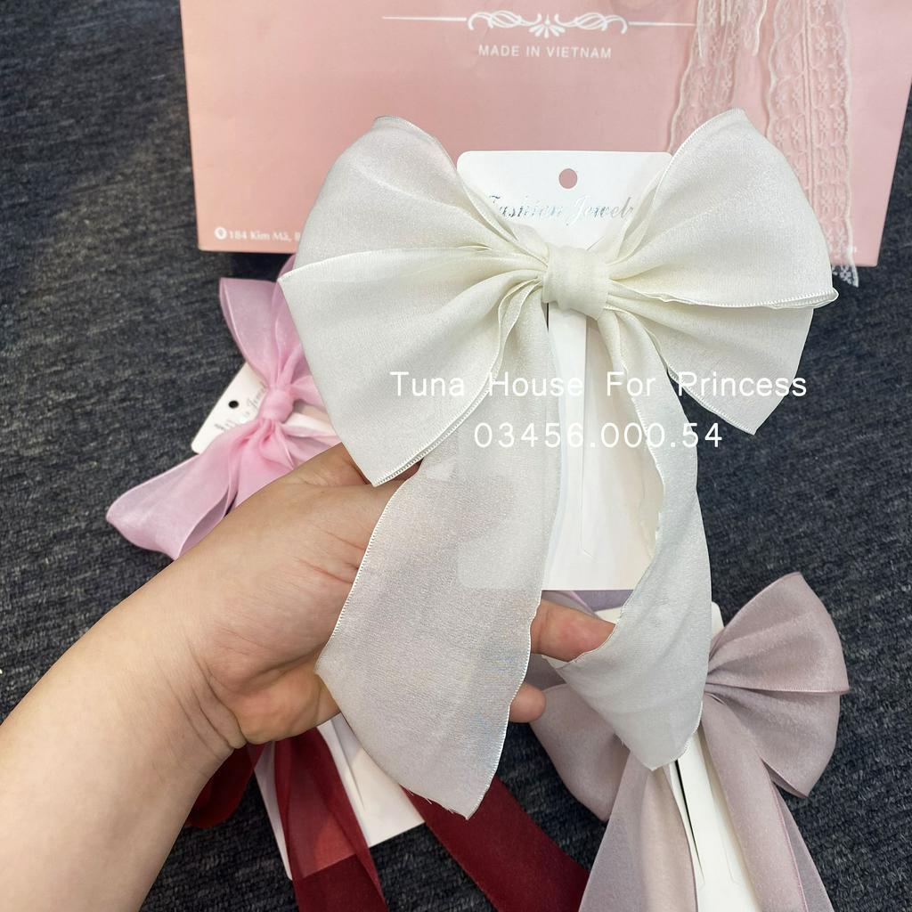 Kẹp tóc tiểu thư Handmade hình nơ công chúa nhiều màu vải voan cát sang chảnh cho bé gái - Mẹ Tê Tê