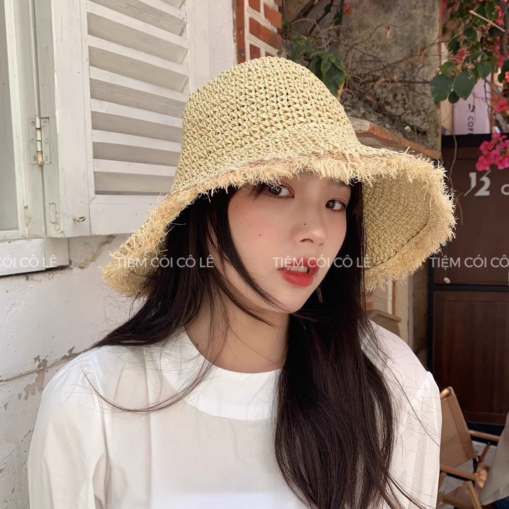 Nón cói mềm vành xước xinh xắn phụ kiện thời trang đi biển, chụp ảnh - Tiệm Cói Cô Lê
