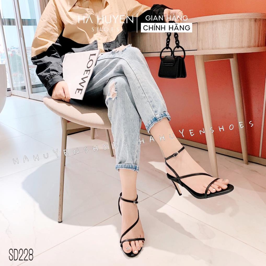 Sandal cao gót Hà Huyền Shoes quai mảnh quấn chéo hở gót nhọn 8 phân - SD228 LaT