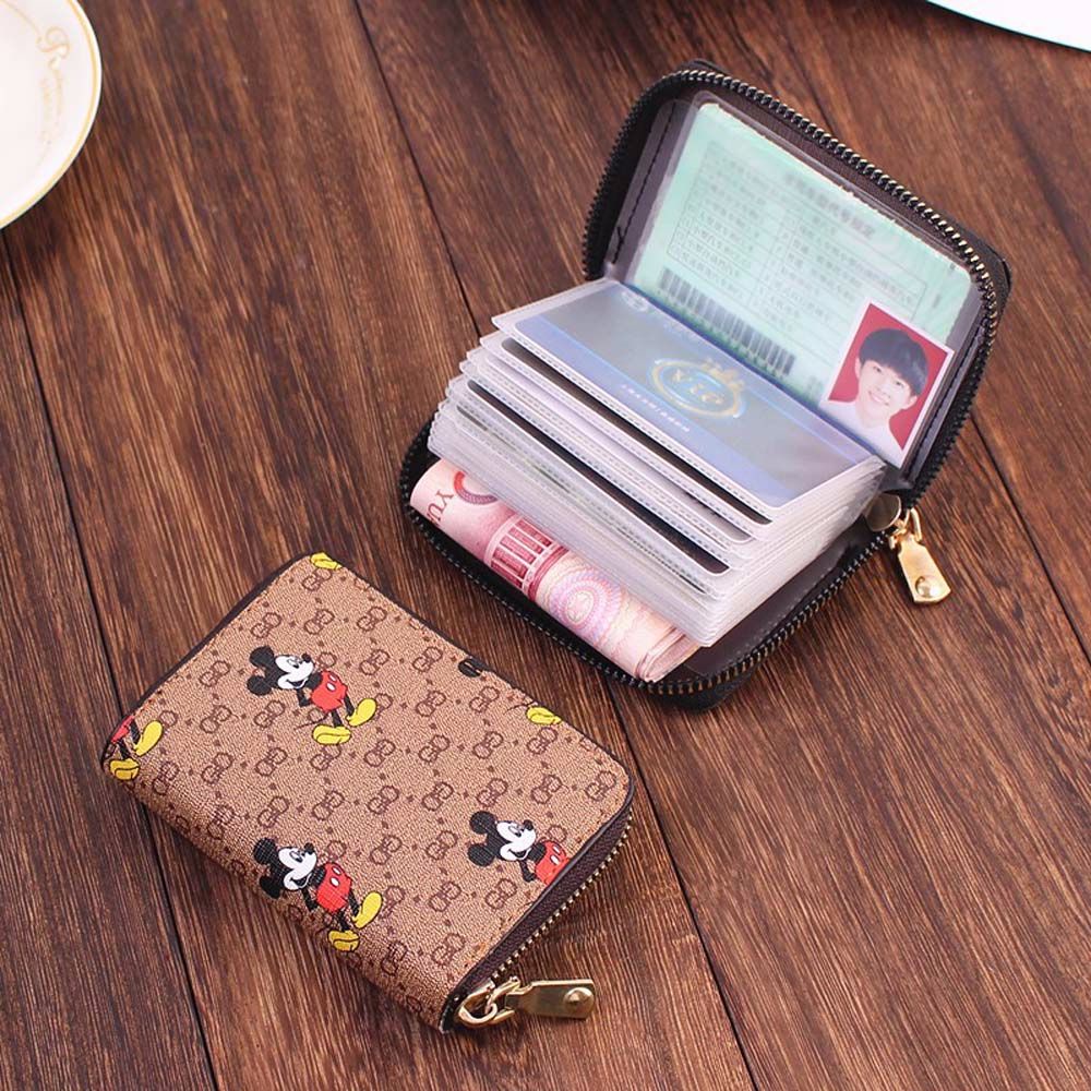 Aaron1 Ví Da Pu Ngắn Đựng Thẻ Đa Năng Họa Tiết Chuột Mickey Nhiều Màu Sắc Phong Cách Vintage Cho Nam Và Nữ